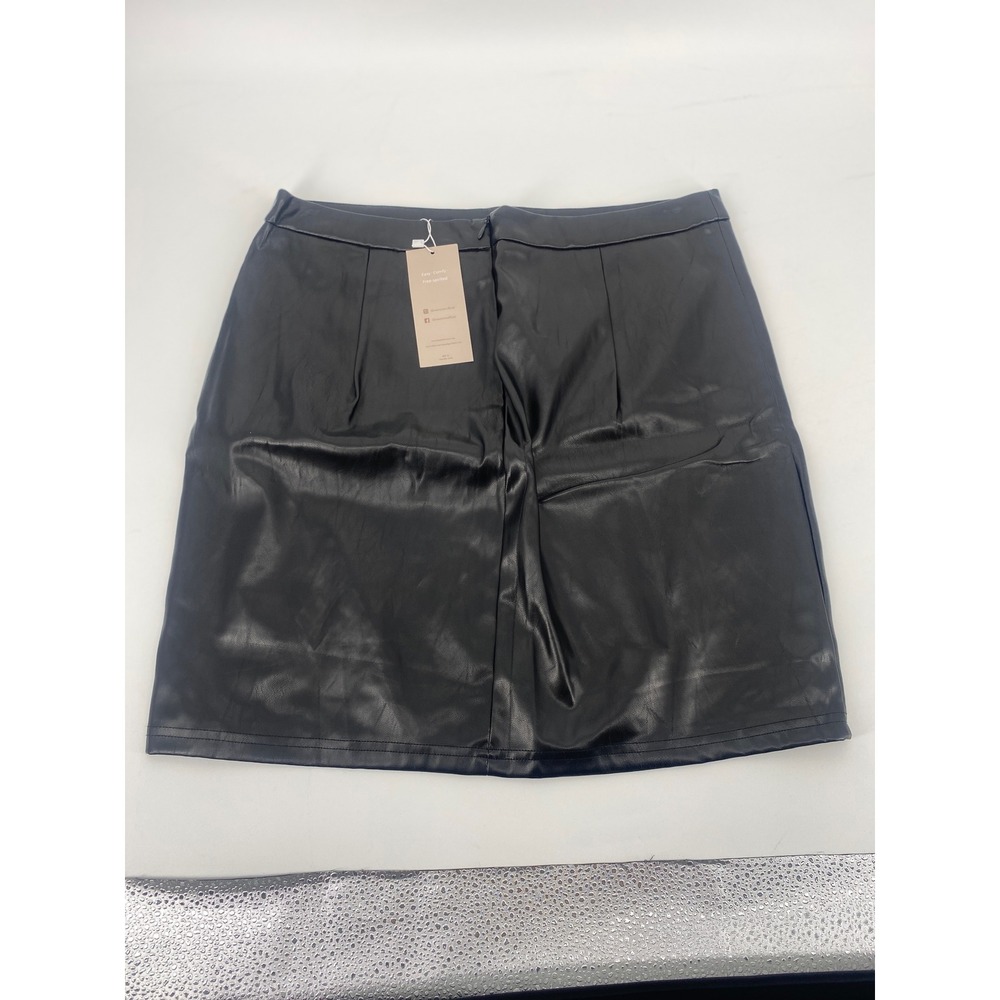 Emery Rose Faux Leather Mini Skirt Womens XL Black Lace Slit Pencil Night Out NW